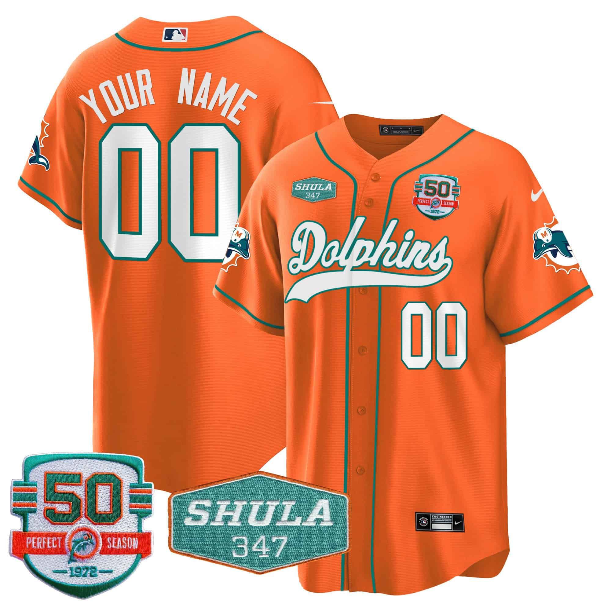 Men Miami Dolphins Orange 2024 Nike 50th Don Shula Memorial Patch Baseball Custom NFL Jersey